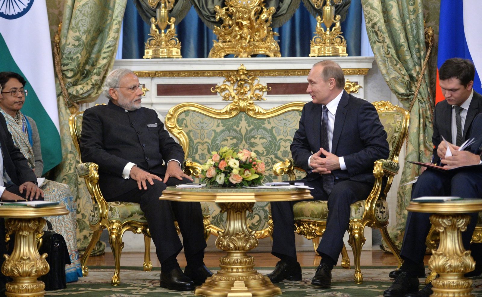 Vladimir Putin meeting Narendra Modi in the Kremlin
