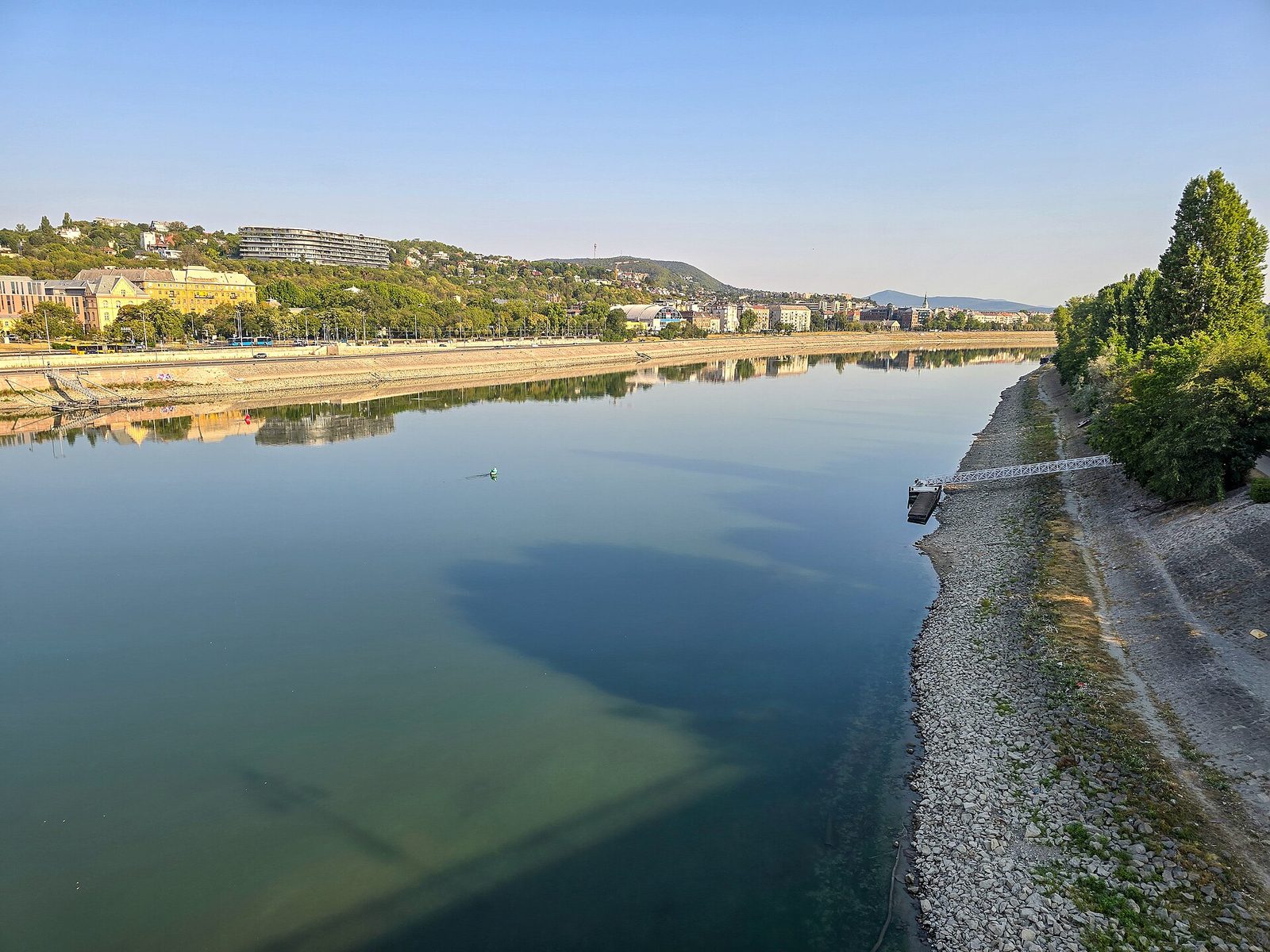 Low water on the Danube at Budapest in August 2026