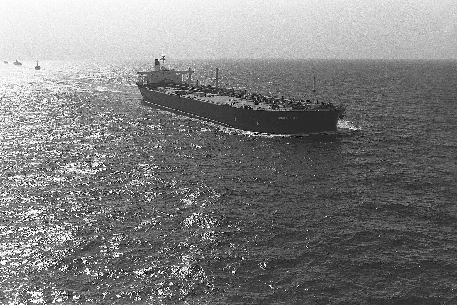 A crude oil tanker under way