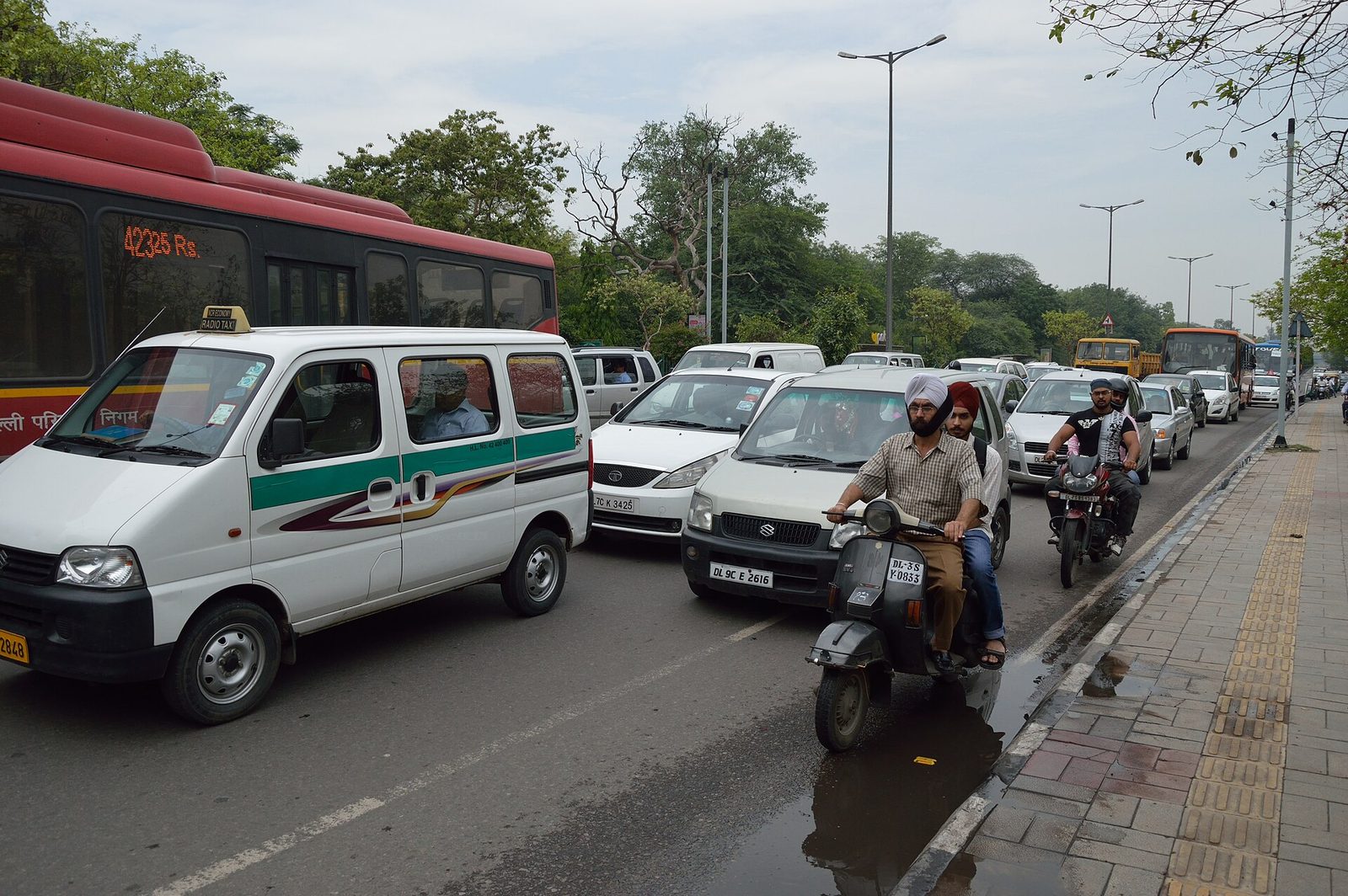 Traffic backed up on Mathura Road in New Delhi